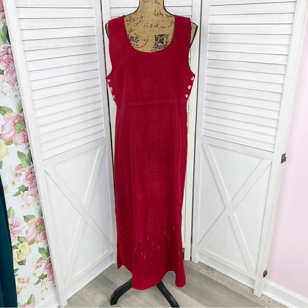 Vintage Jane Ashley Embroidered Microfiber Jumper Midi Dress‎ Red Medium